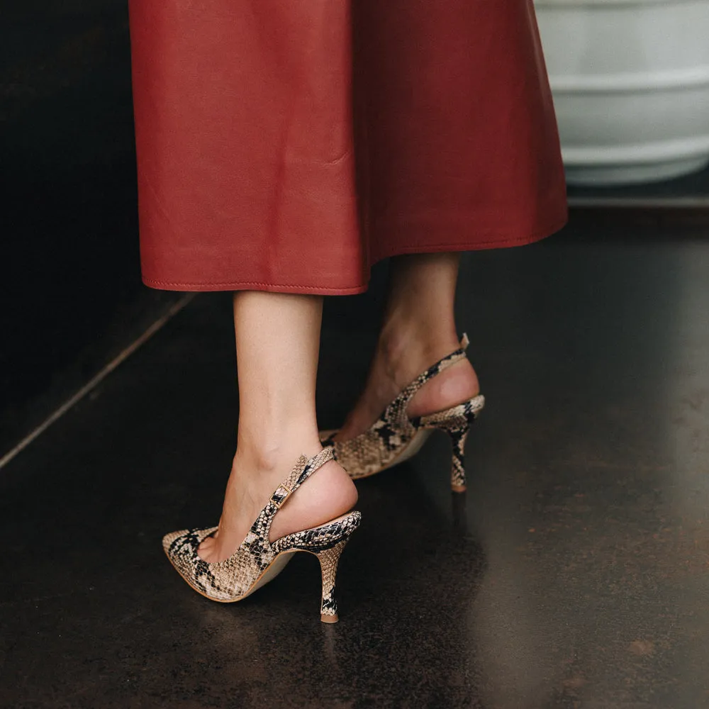 STILETTO PERLI EFECTO PITÓN ARENA TACÓN 8CM