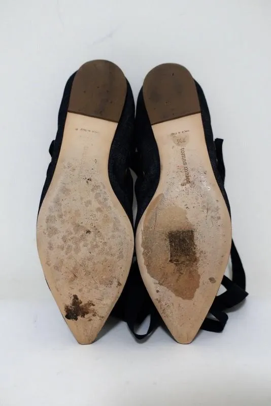Tomas Maier Denim Lace-Up Flats Size 7.5 Pointed Toe