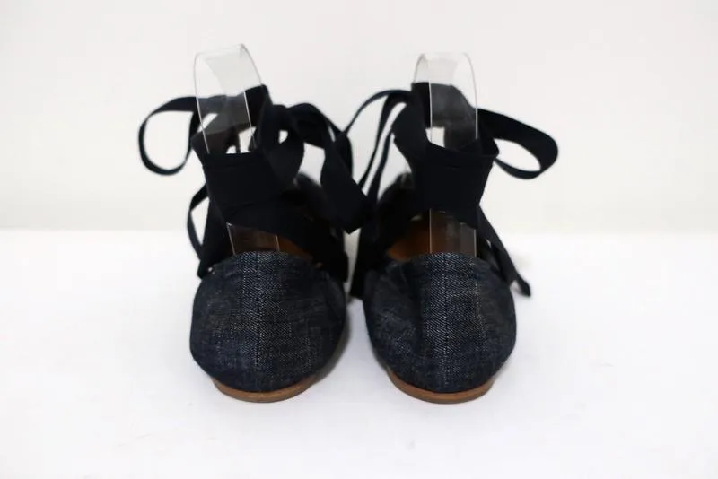 Tomas Maier Denim Lace-Up Flats Size 7.5 Pointed Toe
