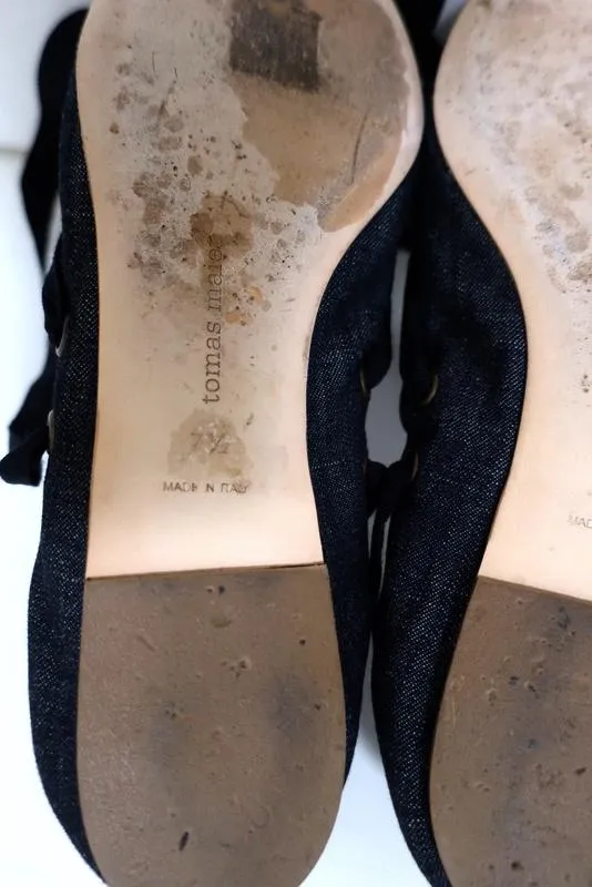 Tomas Maier Denim Lace-Up Flats Size 7.5 Pointed Toe