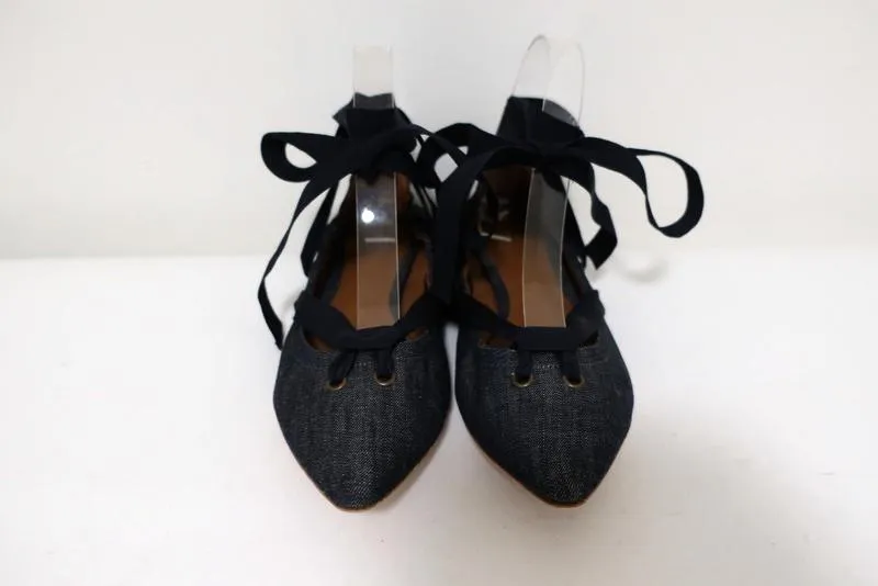 Tomas Maier Denim Lace-Up Flats Size 7.5 Pointed Toe