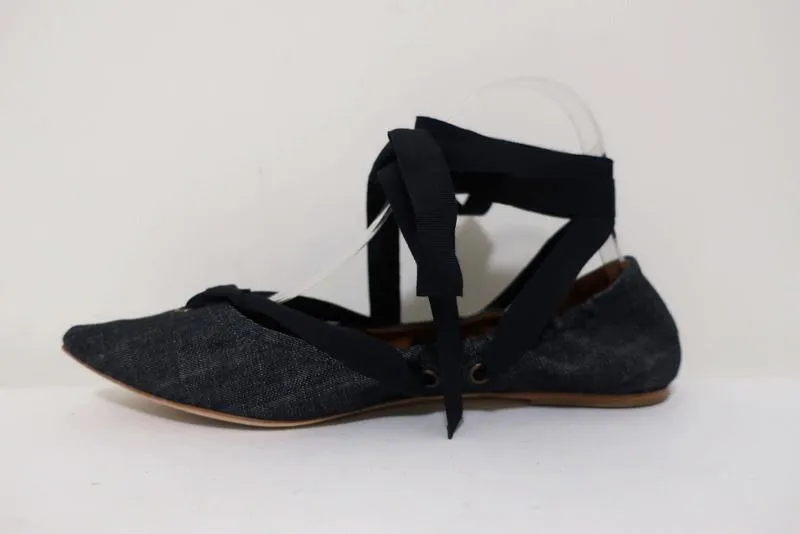 Tomas Maier Denim Lace-Up Flats Size 7.5 Pointed Toe