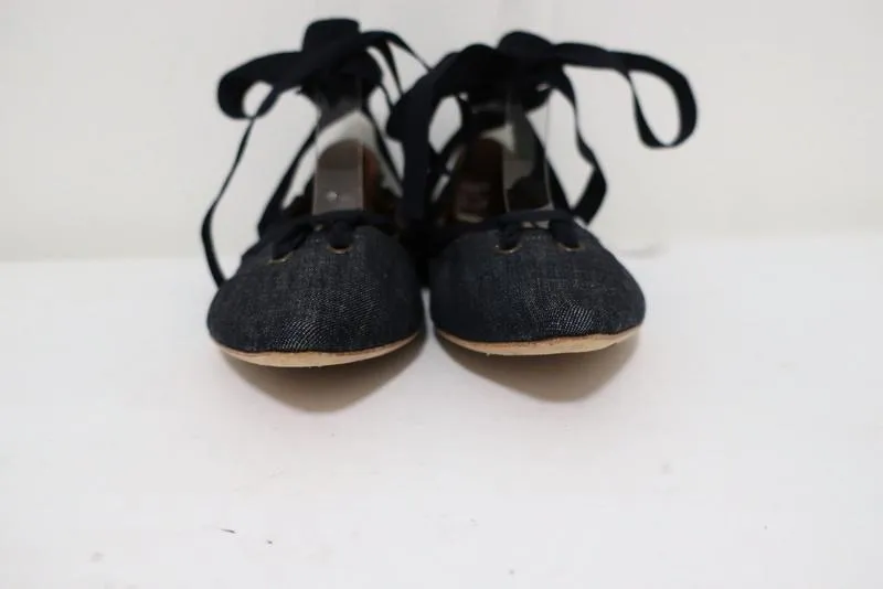 Tomas Maier Denim Lace-Up Flats Size 7.5 Pointed Toe