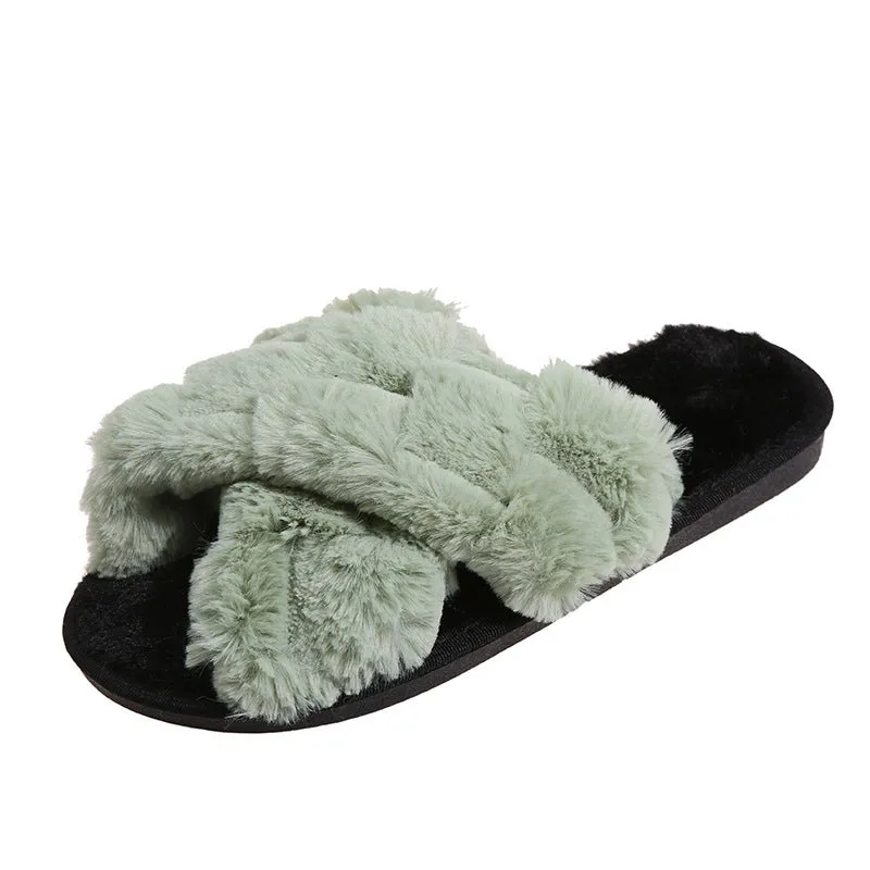 Wholesale Autumn and Winter Cross Woven Strap Open Toe Home Indoor Cotton Slippers