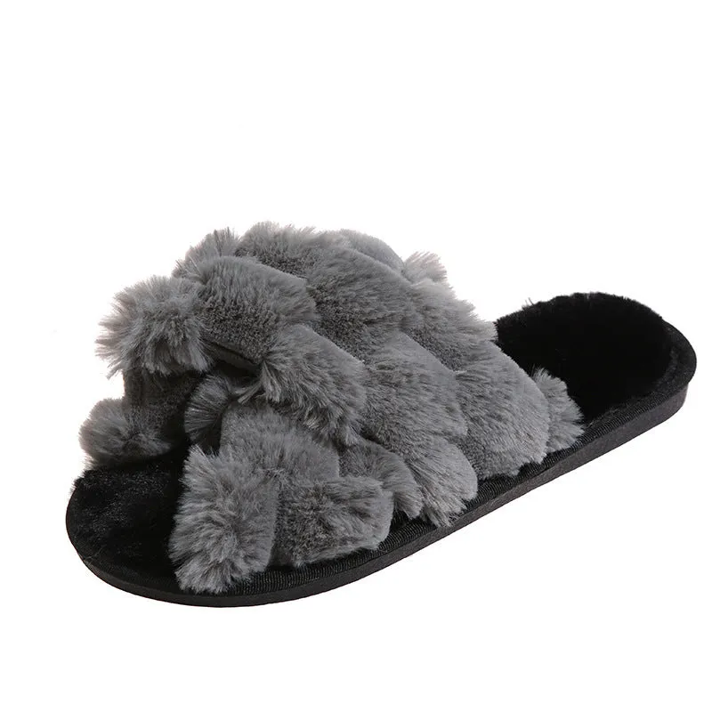 Wholesale Autumn and Winter Cross Woven Strap Open Toe Home Indoor Cotton Slippers