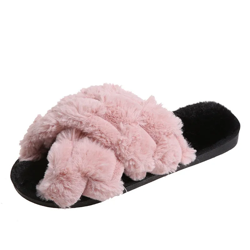 Wholesale Autumn and Winter Cross Woven Strap Open Toe Home Indoor Cotton Slippers
