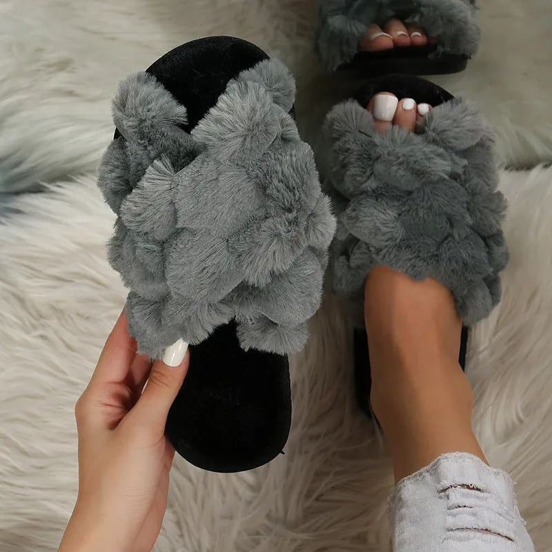 Wholesale Autumn and Winter Cross Woven Strap Open Toe Home Indoor Cotton Slippers