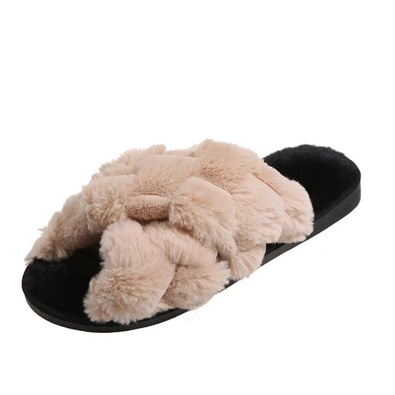 Wholesale Autumn and Winter Cross Woven Strap Open Toe Home Indoor Cotton Slippers